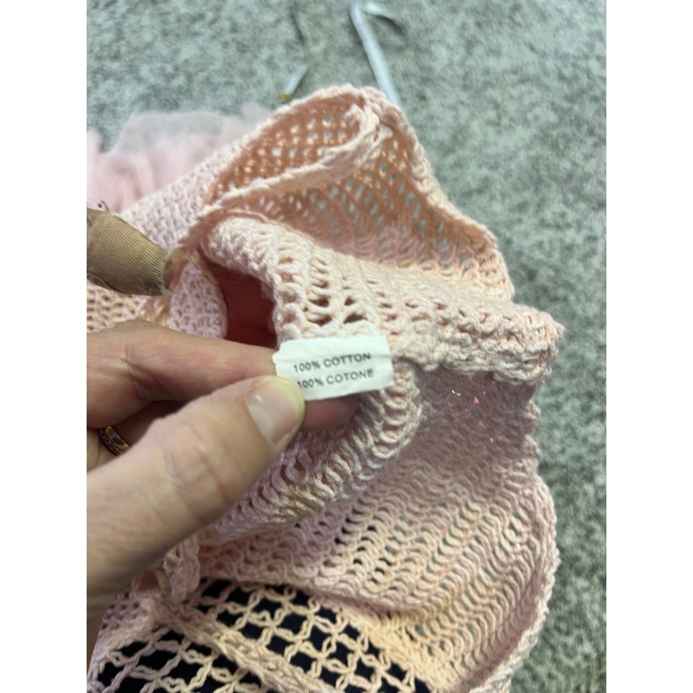MiLady Italy Pink Crochet Tulle Maxi Dress Spaghetti Strap Fairycore Boho 48in - Picture 10 of 13